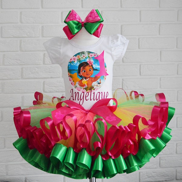 Moana Inspired Birthday tutu outfit, Baby Moana Hawaiian Princess Custom birthday tutu set, Personalized Moana birthday party dress
