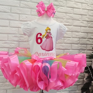 Princess Peach Birthday outfit, Rainbow Princess Peach birthday party costume