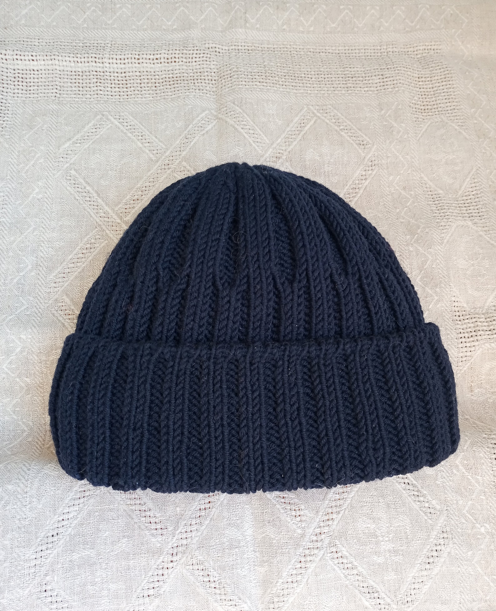 Knit cuffed beanie Blue cuffed beanie merino wool Foldover Etsy