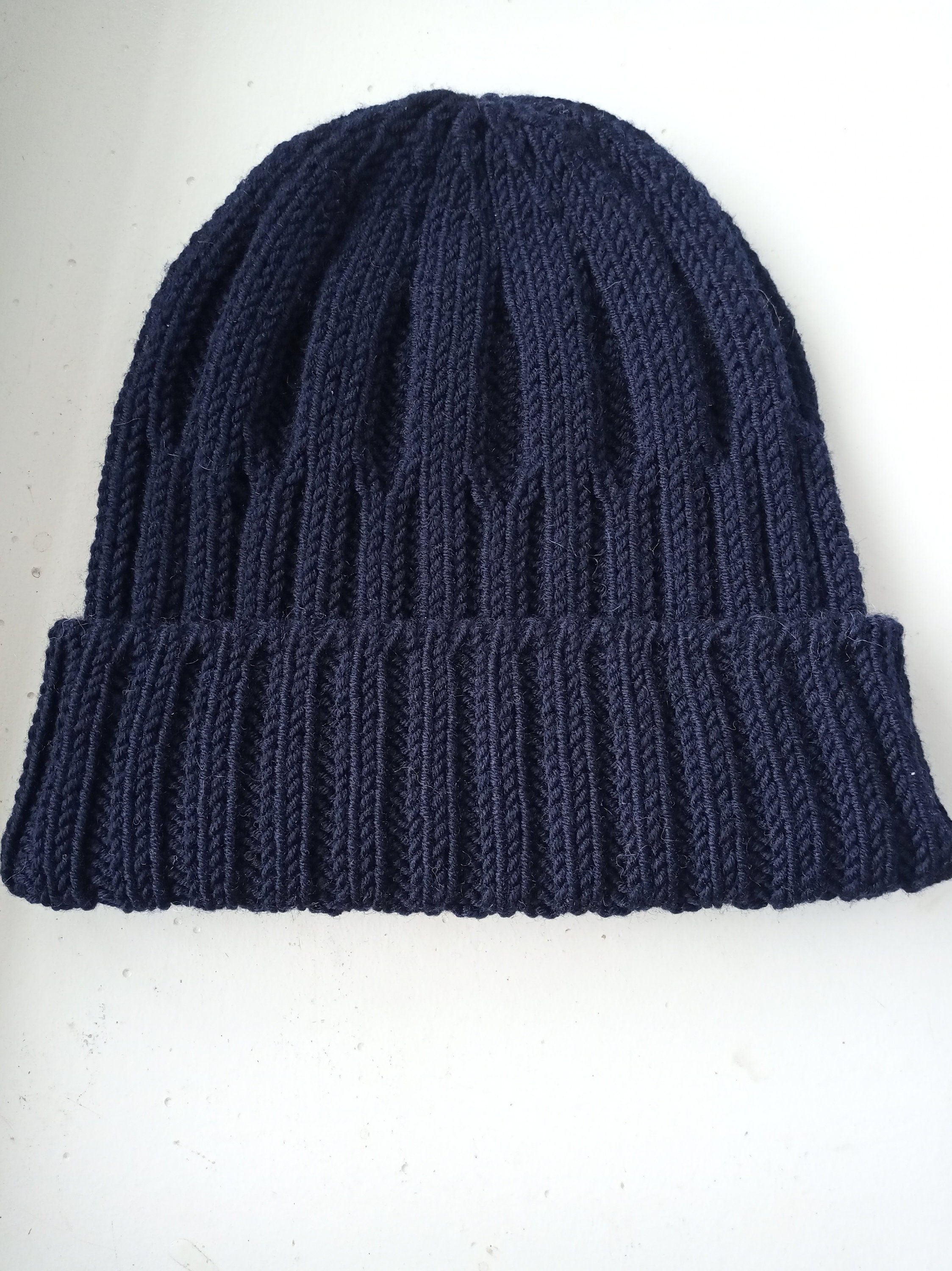 Knit cuffed beanie Blue cuffed beanie merino wool Foldover Etsy