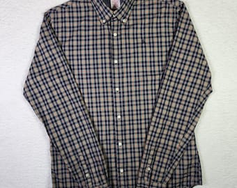 Scotch & Soda Plaid Long Sleeve Shirt Medium Blue Casual Button-Down Woven Mens