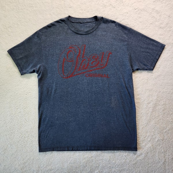 OBEY Shirt Adult Extra Large Blue Red Spellout Streetwear Distressed Men