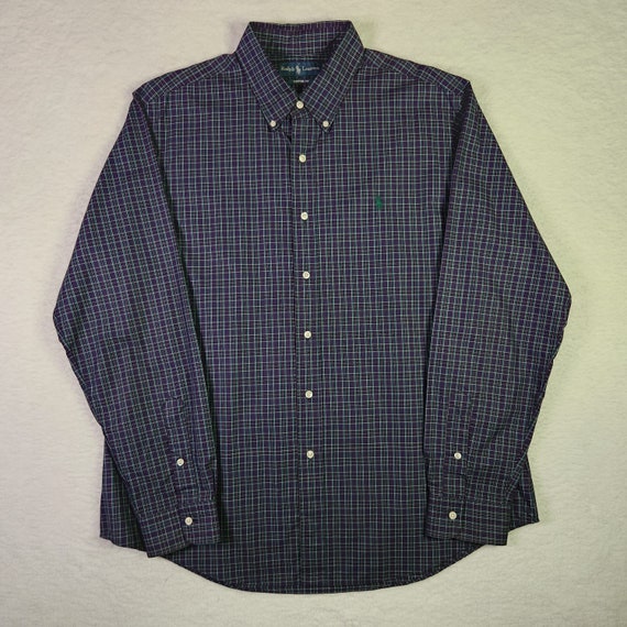 VINTAGE Polo Ralph Lauren Shirt XL Purple Green P… - image 1