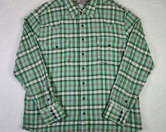 VINTAGE GAP Western Perle Snap Flanell Herren XXL Grün Karo Lange Ärmel Button-Up