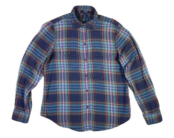 Vintage 90s Ralph Lauren Plaid Flannel Shirt Medium Purple Chaps Denim Retro Fall Fashion Colorful Outdoors Workwear Gift For Wife