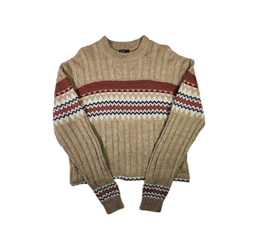 Vintage Jcpenney Knit Sweater: XL, Tan - 90s Retro Crew Neck, Fall