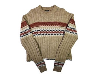 Vintage JCPenney Knit Sweater: XL, Tan - 90s Retro Crew Neck, Fall Pullover, Fair Isle, Librarian Aesthetic, Gift For Wife, Clothing For Mom