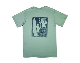 Camiseta vintage de Santa Cruz, California, talla pequeña, verde, doble cara, estilo viaje, unisex.