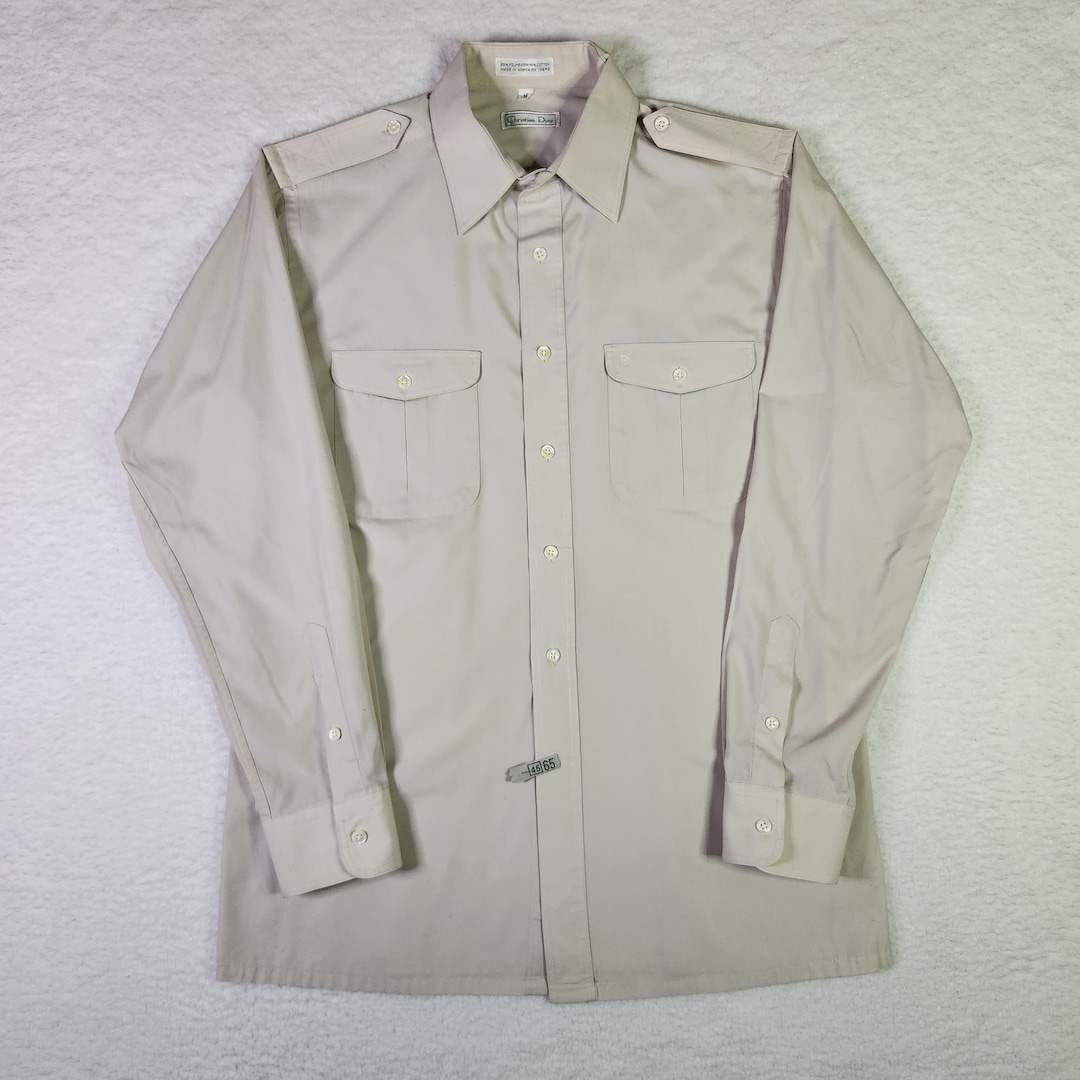 シャツ/ブラウス(長袖/七分) vintage Cristian Dior shirt bp VTG Christian Dior Monsieur Dress Shirt Mens 17 32/33 Yellow Check