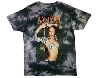 Camiseta retro de Aaliyah Ripple Junction, color negro medio, con efecto tie-dye y banda de música R&B