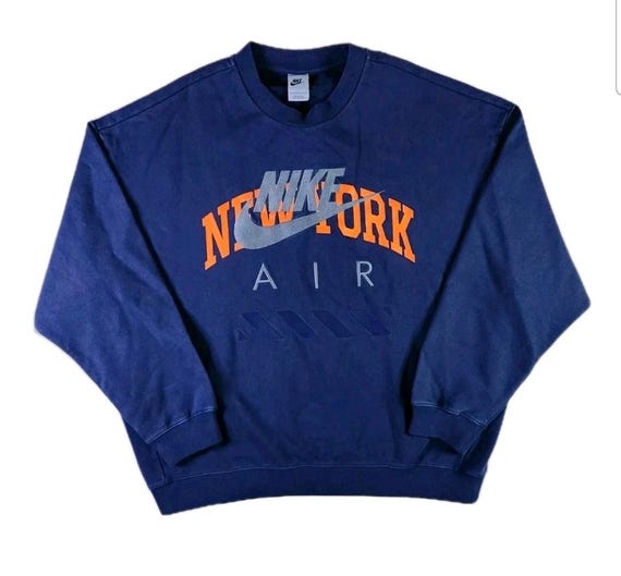 Nike Air NYC Fleece Crew Neck Sweatshirt Large Blue Embroidered
