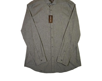 Michael Kors Chemise homme XL Slim Fit gris cendré manches longues boutonnée automne