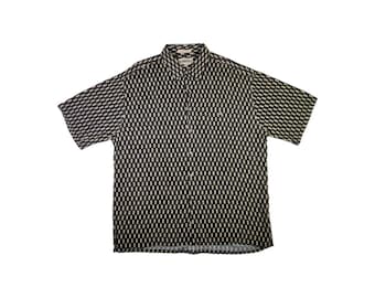 Vintage Campia Moda Shirt: XL, Gray - Mens Geometric Short Sleeve, Button Up, 90s Aesthetic, Retro Fashion, Gift For Husband, Dad Clothing