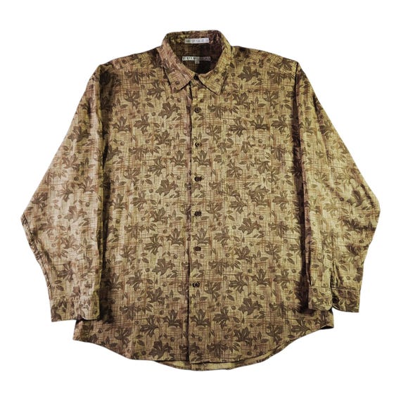 Perry Ellis, Vintage 90s Perry Ellis Rayon Wool Shirt XL All Over Print Made In USA
