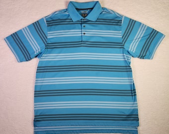 Adidas VINTAGE Polo de golf XL à rayures bleues Classic Activewear ClimaCool Homme