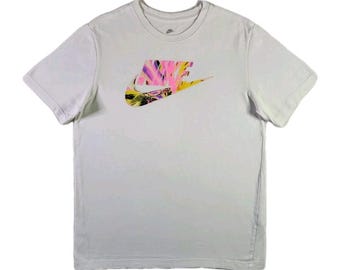 Nike Colorful Psychedelic Swoosh Shirt Medium White Retro Cotton Unisex Crew Tee