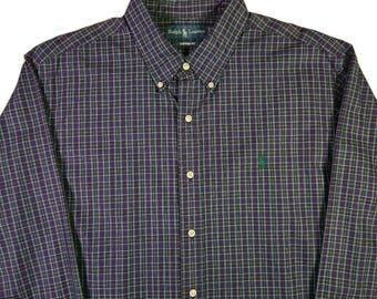 Vintage Ralph Lauren Shirt: XL, Purple -polo Mens Plaid Long