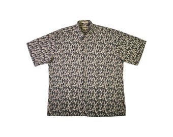 Vintage Campia Moda Hemd: L - Herren Kurzarm, Knopfleiste, geometrisch abstrakt, 90er Jahre Ästhetik, Geschenk für Mann, Kleidung für Papa