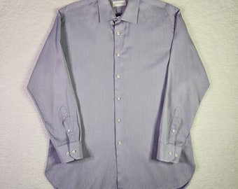 Camisa de vestir John W. Nordstrom 16.5/ 32 Ajuste ajustado Algodón con botones en color morado y blanco