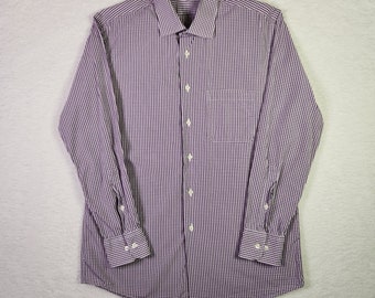 VINTAGE Barneys New York Camisa de vestir 15.5/ 32-33 Púrpura Blanco Check Button-Up