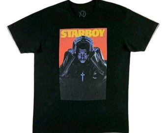 Camiseta retro grande de The Weeknd Starboy XO con banda de música R&B de doble cara negra