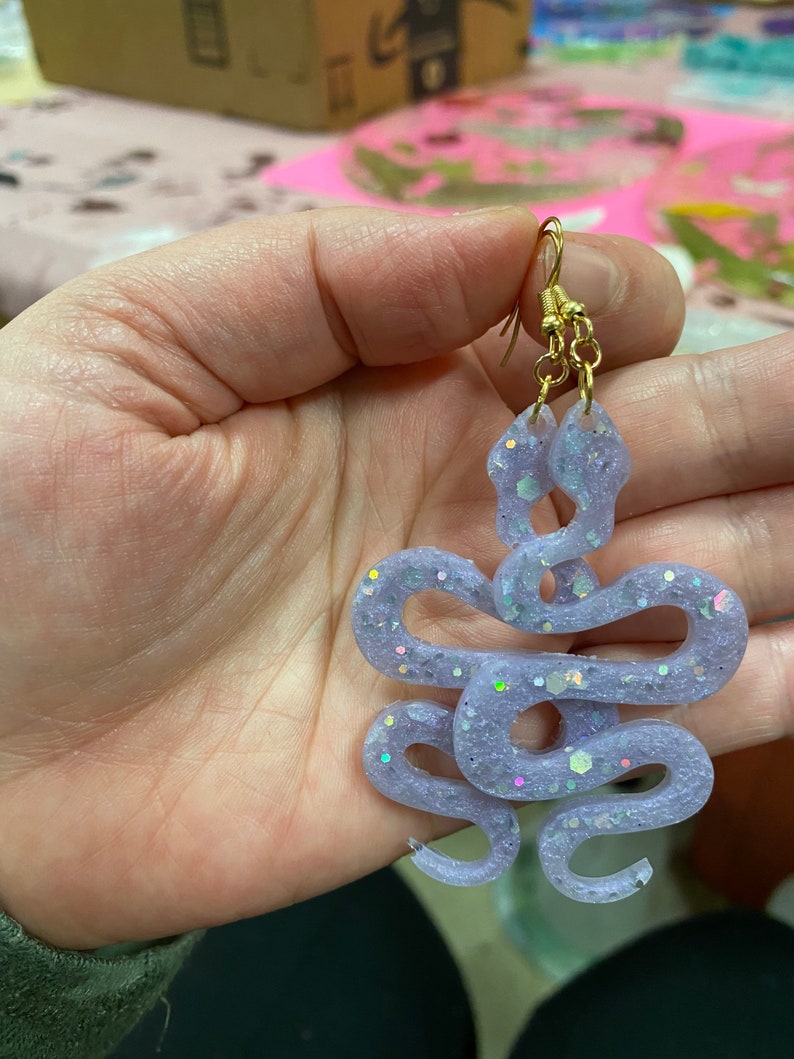 Lavender opal sparkle snake earrings