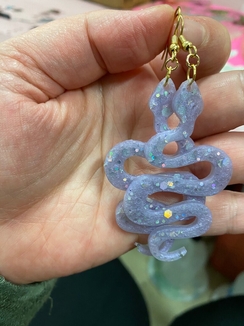 Lavender opal sparkle snake earrings