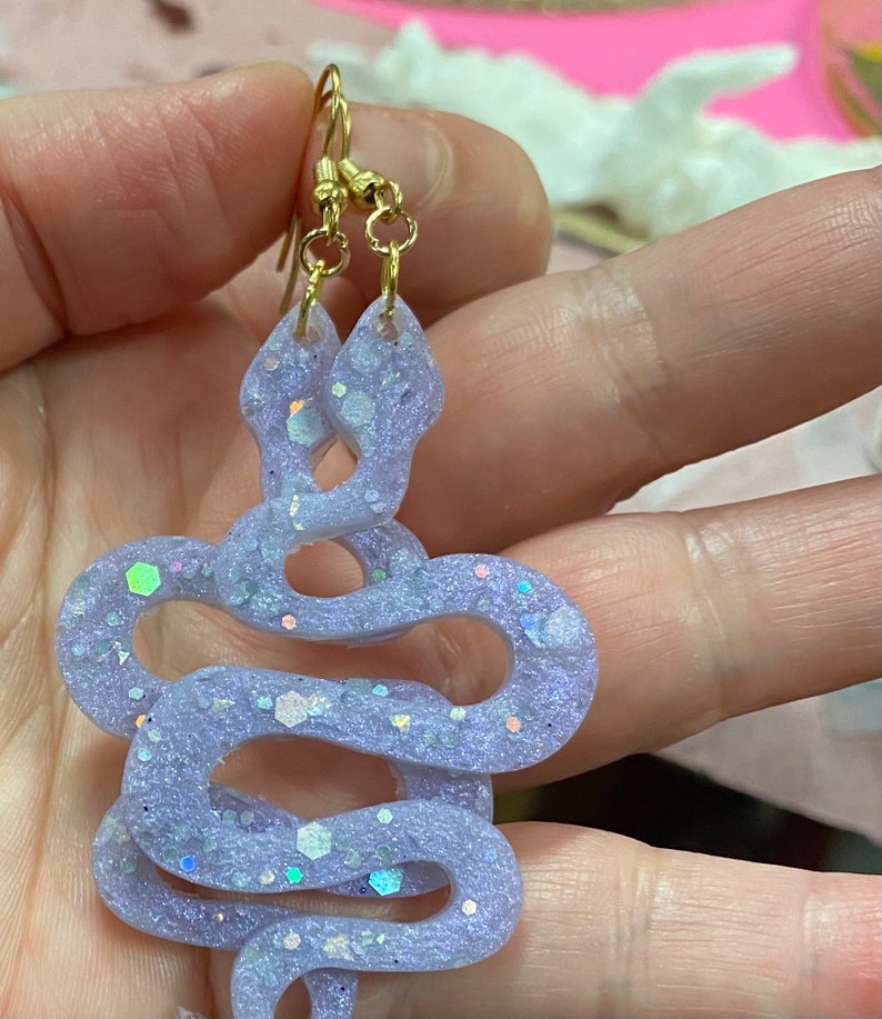 Lavender opal sparkle snake earrings