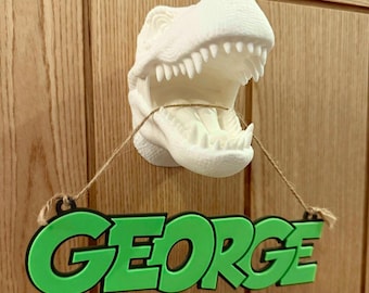Dinosaur head Theme Wall Sign, Kids Custom Name, Playroom Sign, Kids Door Sign, Dinosaur Bedroom Decor, Name Plaque, personalised door
