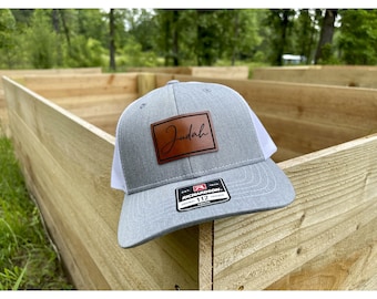 Custom Toddler Name Hat Youth Leather Patch Hat Personalized Hat Flat Bill Hat Toddler Gift Boy Name Hat Infant Trucker Hat Richardson 112Y