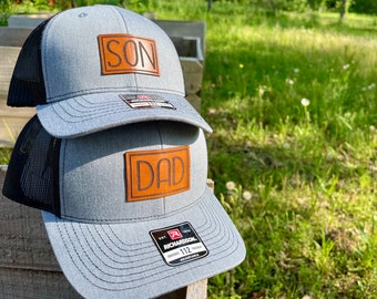 Custom Dad & Son Richardson Hat Set, Leather Patch Trucker Hats