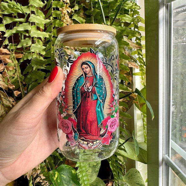 Virgin Mary Glass Can, Virgin de Guadalupe Glass Can