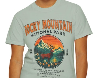 Rocky Mountain National Park Vintage Comfort Colors T-Shirt, Retro National Park Tee, Colorado Hiking Wildlife Graphic Unisex T-shirt