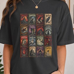 Camiseta Vintage de Livros de Terror, Camiseta Comfort Colors de Literatura Gótica, Camiseta de Halloween para Amantes de Livros de Terror Clássicos, Camiseta Dark Academia