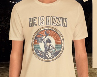 He Is Rizzin' Vintage  Shirt, Funny Jesus Shirt, Humor Easter Shirt, Basketball shirt, Christian Easter Shirt, Easter Gift, Unisex  T-shirt