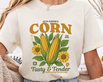 Vintage Mais Shirt, rustikales Bauernhof T-Shirt, süßes Mais T-Shirt, Retro Ernte Design, sonnengewachsene Produkte Shirt, Herbst Bauern Markt Unisex T-Shirt