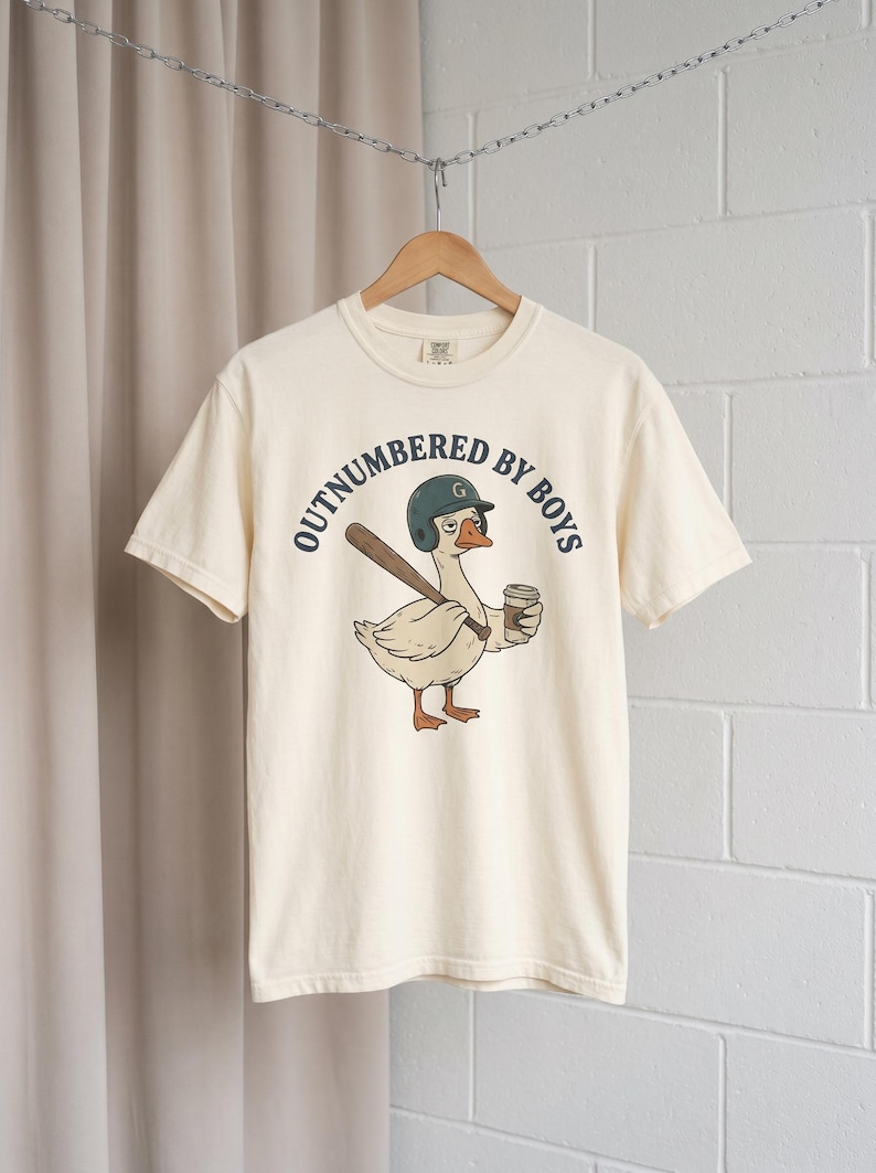 Funny Boy Mom Shirt, Outnumbered By Boys Tee, Baseball Mom Goose Graphic, Exhausted Mom Gift, Boy Mom Announcement Unisex T-shirt image 2