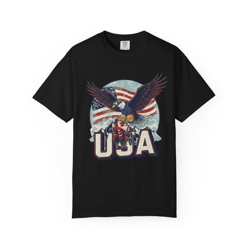Funny USA Ice Hockey Eagle, USA Champions 2026 Shirt, USA Hockey Shirt 2026, Patriotic Ice Hockey Tee, Funny Sports Unisex T-shirt Black