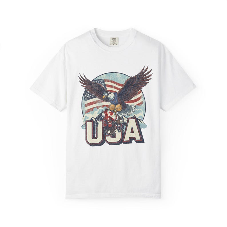 Funny USA Ice Hockey Eagle, USA Champions 2026 Shirt, USA Hockey Shirt 2026, Patriotic Ice Hockey Tee, Funny Sports Unisex T-shirt White