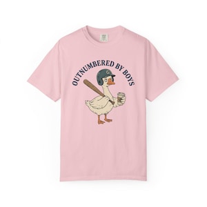 Funny Boy Mom Shirt, Outnumbered By Boys Tee, Baseball Mom Goose Graphic, Exhausted Mom Gift, Boy Mom Announcement Unisex T-shirt Blossom