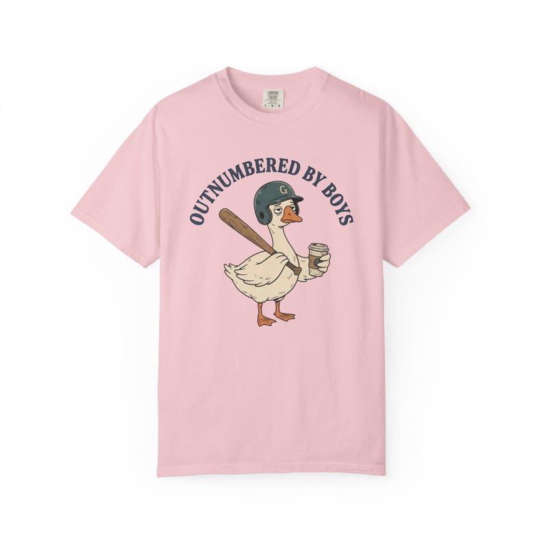 Funny Boy Mom Shirt, Outnumbered By Boys Tee, Baseball Mom Goose Graphic, Exhausted Mom Gift, Boy Mom Announcement Unisex T-shirt Blossom