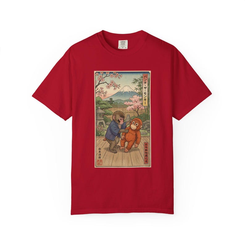 Punch The Monkey Comfort Colors Shirt, Baby Monkey Punch Tee, Japanese Zoo Monkey Unisex T-shirt Red