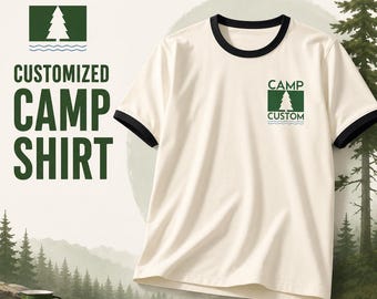 Maglietta da campeggio personalizzata, maglietta da campeggio estivo personalizzata, addio al nubilato, maglietta "Camp Parent Trap", t-shirt unisex in cotone con bordi a contrasto Camp Walden