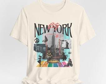 New York Mixed Media Graphic Shirt, NYC Shirt, Retro Vintage Mixed Media Art New York Shirt, Travel NYK City Unisex Tee