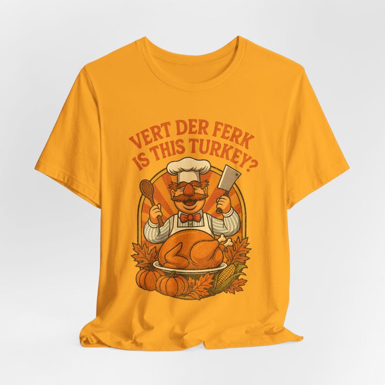 Camiseta divertida de Acción de Gracias con el chef sueco Vert Der Ferk, camiseta divertida para las fiestas, camiseta retro de los 70 con parodia de los Muppets, camiseta unisex de Acción de Gracias. imagen 8