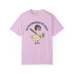 Funny Boy Mom Shirt, Outnumbered By Boys Tee, Baseball Mom Goose Graphic, Exhausted Mom Gift, Boy Mom Announcement Unisex T-shirt Orchid