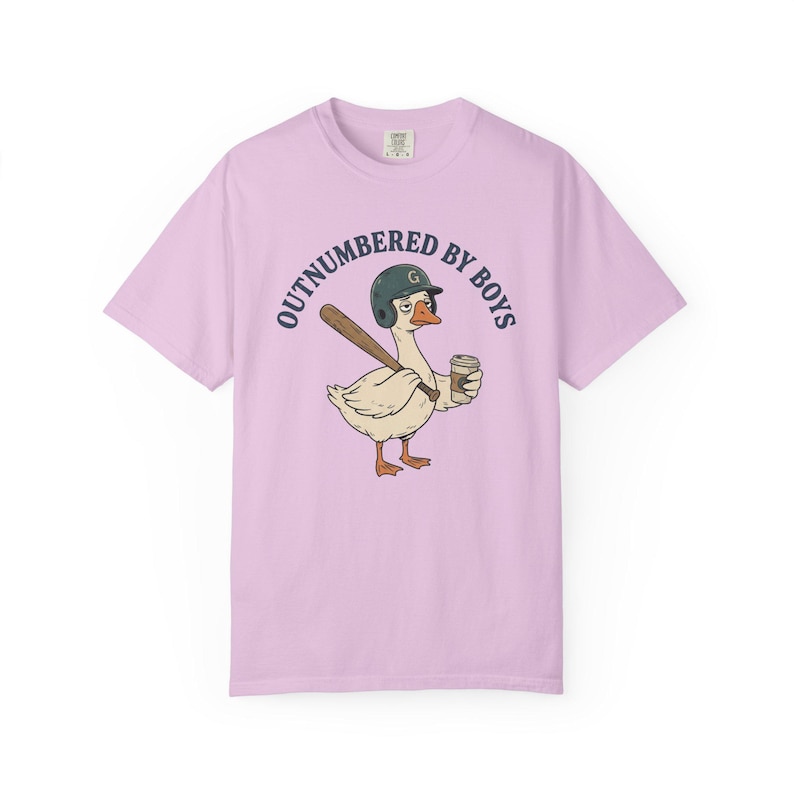 Funny Boy Mom Shirt, Outnumbered By Boys Tee, Baseball Mom Goose Graphic, Exhausted Mom Gift, Boy Mom Announcement Unisex T-shirt Orchid