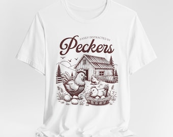 Gemakkelijk afgeleid door pikken shirt, grappige kippen shirt voor dames, dierenvriend shirt, boer meisje, grappig Pasen uniseks T-shirt