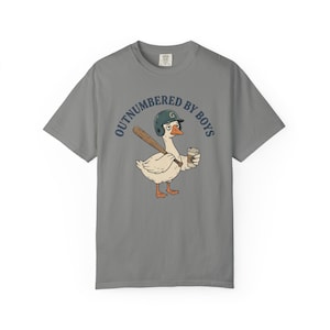 Funny Boy Mom Shirt, Outnumbered By Boys Tee, Baseball Mom Goose Graphic, Exhausted Mom Gift, Boy Mom Announcement Unisex T-shirt Granite