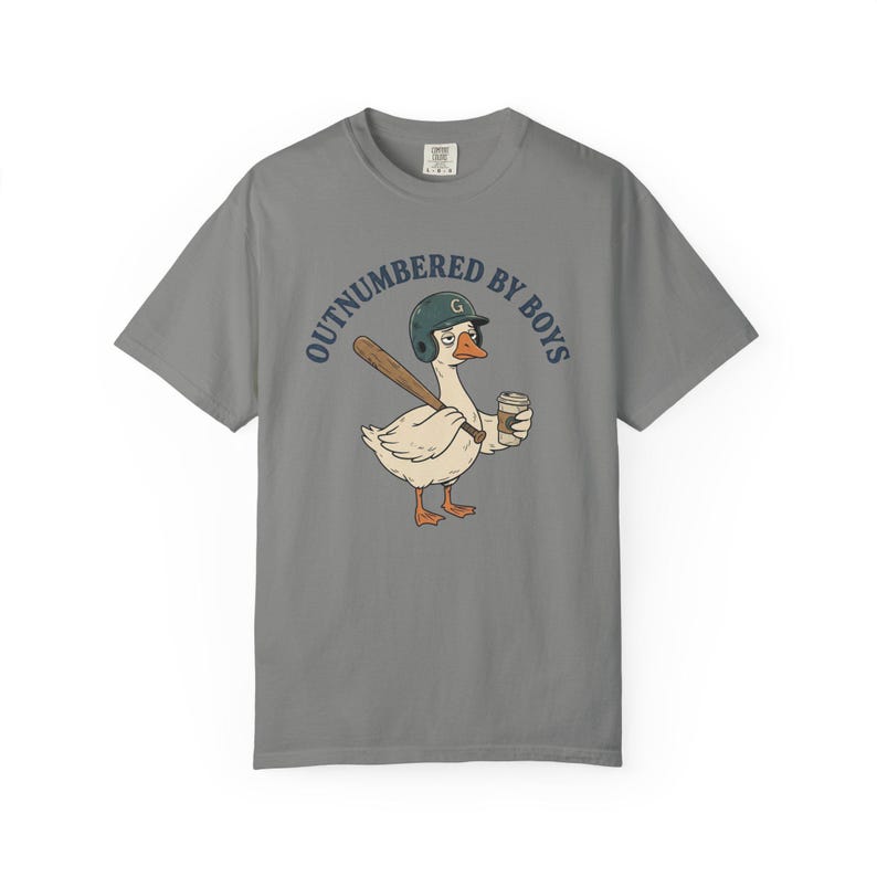 Funny Boy Mom Shirt, Outnumbered By Boys Tee, Baseball Mom Goose Graphic, Exhausted Mom Gift, Boy Mom Announcement Unisex T-shirt Granite